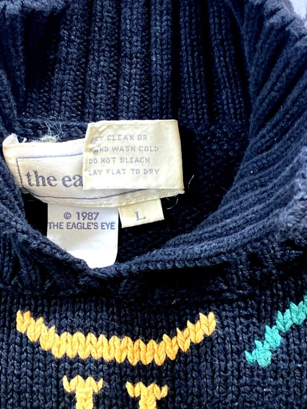Vintage Sweater Eagle's Eye Cottagecore Grannycore Alphabet Black Y2K 80's LARGE - Picture 8 of 12